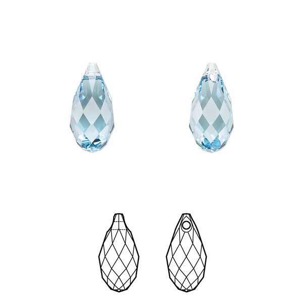 Briolette 2pk aquamarine, Crystal Passions® 13x6.5mm pendant drop 6010 image number 0