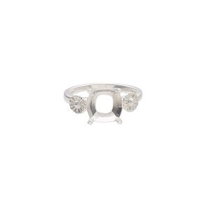 Ring, sterling silver, 10mm band with flower design and open back with 10mm cushion fancy stone 4-prong setting, size 9. Sold individually.