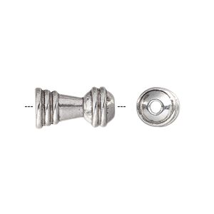 Cone, antique silver-plated "pewter" (zinc-based alloy), 17.5x9mm with line design, 6.5mm inside diameter. Sold per pkg of 10.