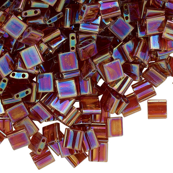 Seed bead, TILA®, glass, pkg/250g, 5mm full tila square, translucent rainbow root beer, (TL-257). image number 0