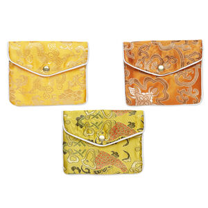 Pouch 1pkg3 rayon fabric and silver-finished steel, multicolored, 4.75x4-inch brocade.
