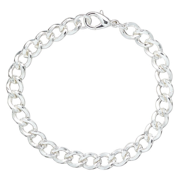 Chain 1pkg1 steel, 7.2mm curb, 7 inch / lobster claw clasp silver finish image number 0