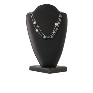 Necklace, 3-strand, imitation rhodium-finished brass and pewter (tin-based alloy) with acrylic pearl, white and peacock, 15" to 16" snake chain with lobster claw clasp and 2-inch extender chain. Sold individually.