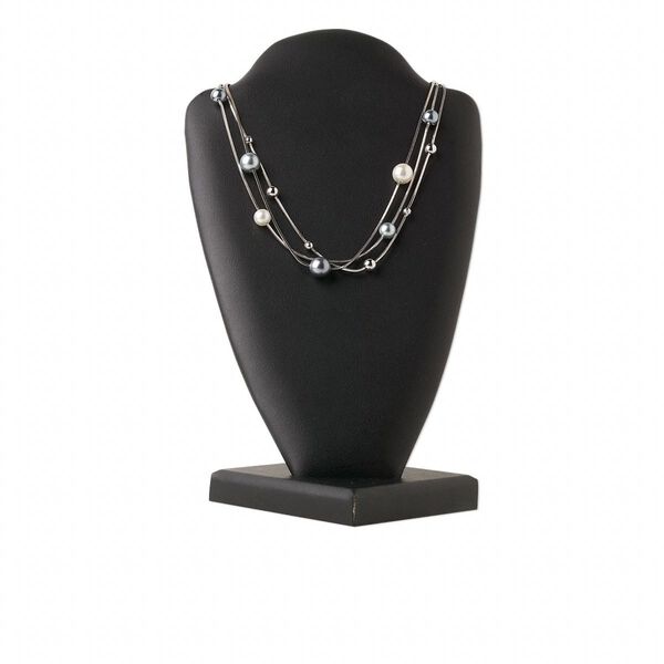 Necklace, 3-strand, imitation rhodium-finished brass and pewter (tin-based alloy) with acrylic pearl, white and peacock, 15" to 16" snake chain with lobster claw clasp and 2-inch extender chain. Sold individually. image number 0