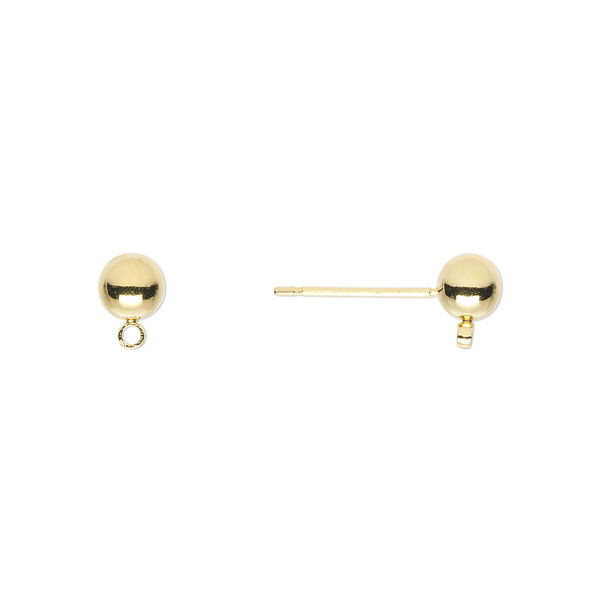 Earstud, gold-finished brass and stainless steel, 5mm ball with closed loop. Sold per pkg of 50 pairs. image number 0