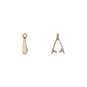 Bail, ice-pick, antiqued brass, 9x2mm teardrop, 5mm grip length. Sold per pkg of 4.