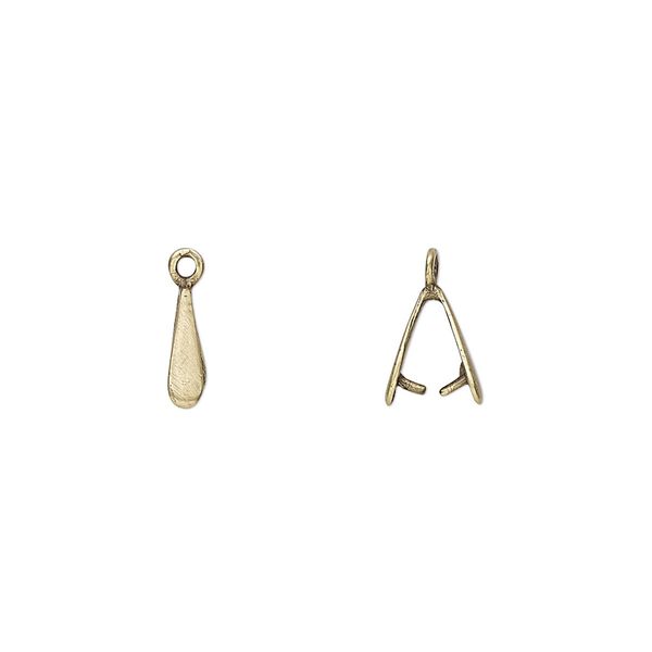 Bail, ice-pick, antiqued brass, 9x2mm teardrop, 5mm grip length. Sold per pkg of 4. image number 0