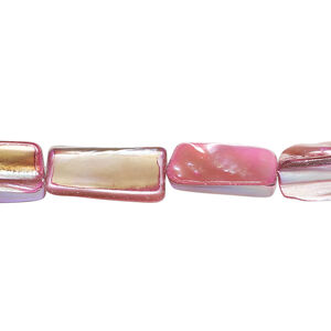 Mother-of-pearl shell 1pkg1, stick bead 14 inch silver / pink 14x6mm-16x9mm