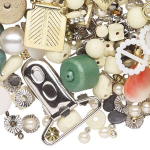 Bead, component and cabochon mix, steel / plastic / acrylic, mixed colors, 2-44mm mixed shapes. Sold per 8-ounce pkg, approximately 800 components.