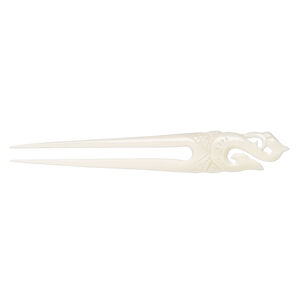 Hair stick, bone (bleached), pkg/1, 6 to 6-1/2 inches with fancy hook.