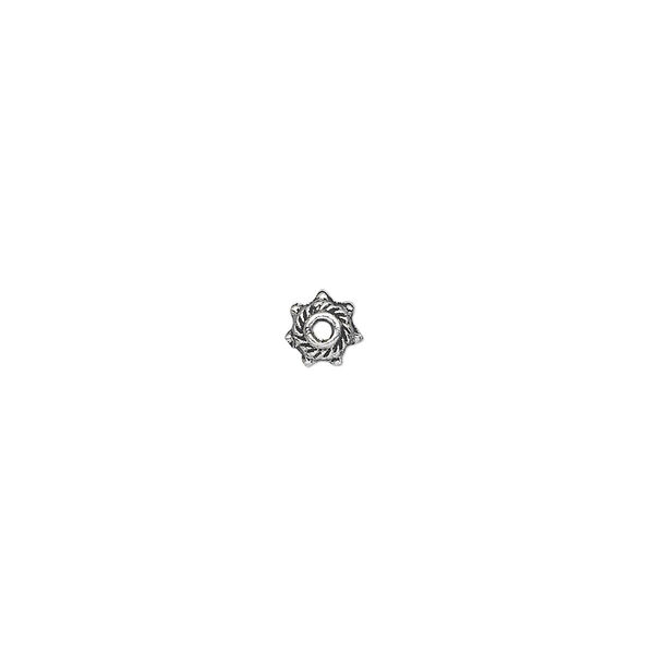 Bead cap, antique silver-plated "pewter" (zinc-based alloy), 5x2mm star, fits 4-6mm bead. Sold per pkg of 100. image number 0