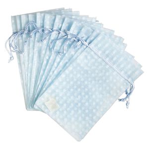 Pouch, organza, light blue and white, 10x6 inches with dots pattern and drawstring closure. Sold per pkg of 12.