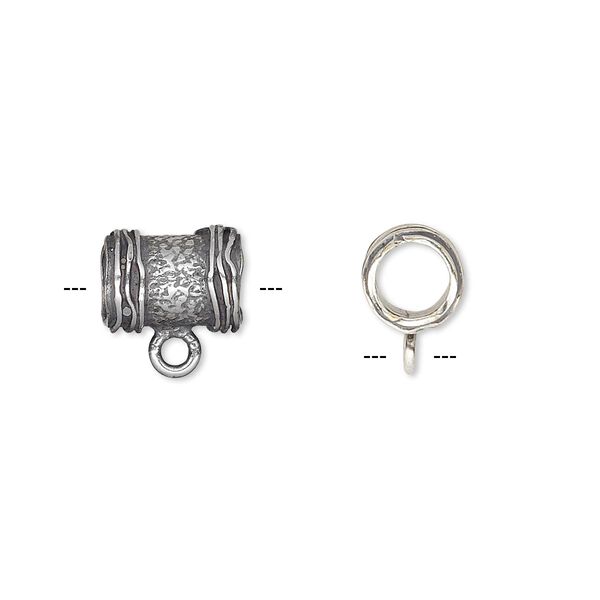Bead, JBB Findings, antique silver-plated brass, 10x7.5mm textured round tube with ribbed ends and loop. Sold per pkg of 2. image number 0