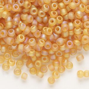 Seed bead, Dyna-Mites™, glass, transparent frosted rainbow amber yellow, #6 round. Sold per 1/2 kilogram pkg.