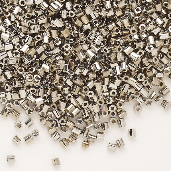 Seed bead, Dyna-Mites™, glass, pkg/40g, #11 2-cut hex, opaque nickel finish, (573 11/0 2CUT). image number 0