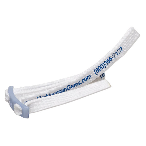 Spool Tamer™, polyester and plastic, white and blue, 6mm wide cord with 25x6mm curved buckle and 3mm hole, adjustable from 1-4 inches. Sold per pkg of 2. image number 0