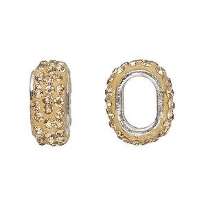 Bead, silver-finished "pewter" (zinc-based alloy) / glass /epoxy, brown and topaz, 19x8mm oval rondelle, 11x7mm inside diameter. Sold individually.