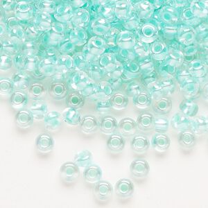 Seed bead, Preciosa Ornela Czech glass, pkg/50g, #6 rocaille, translucent color-lined luster pastel green, (382PG).