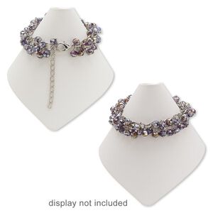 Bracelet, glass and silver-plated steel, dark purple AB, 6x5mm faceted rondelle, 6-1/2 inches with 2-inch extender chain and lobster claw clasp. Sold individually.