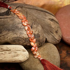 Sunstone 1pkg1, hand-cut diagonally drilled faceted teardrop bead natural 5.5 inch 8x6mm-10x7mm