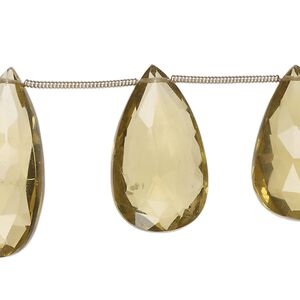 Golden quartz 1pkg11, hand-cut top-drilled faceted puffed teardrop bead 20x13mm-28x15mm