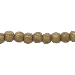 Bead, bone (dyed), khaki, 5x4mm corrugated barrel, Mohs hardness 2-1/2. Sold per 15-1/2" to 16" strand.