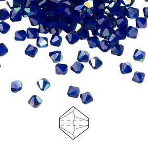 Bead 48pk cobalt blue AB, Preciosa Czech crystal 4mm bicone