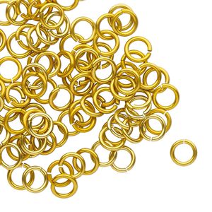 Jump ring, anodized tempered aluminum, gold, 6mm round, 4.2mm inside diameter, 18 gauge. Sold per pkg of 100.