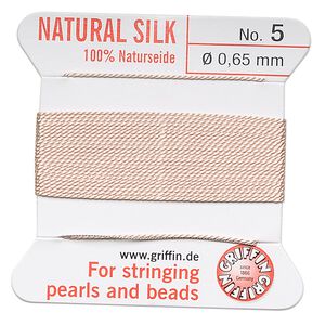 Thread, Griffin, silk, light pink, size #5. Sold per 2-meter card (approximately 78 inches).