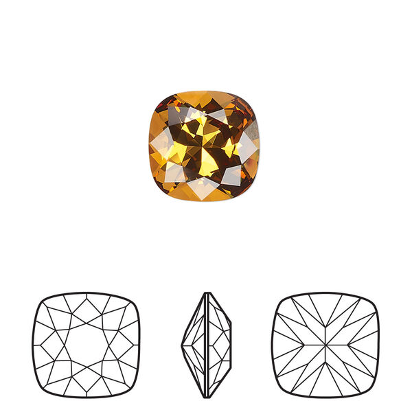 Fancy stone 1pk light amber foil back, Crystal Passions® 12mm square 4470 image number 0