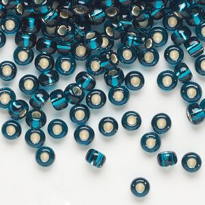 Seed bead, Miyuki, glass, pkg/250g, #6 rocaille, transparent silver-lined dark teal (RR-30).
