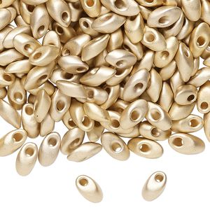 Seed bead, Miyuki, glass, pkg/4g, 7x4mm long magatama, opaque 24Kt gold-plated matte, (LMA-193F).