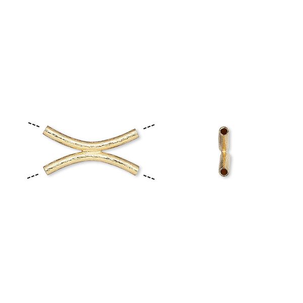 Bead, gold-plated brass, 14x7mm brushed double curved tube. Sold per pkg of 6. image number 0