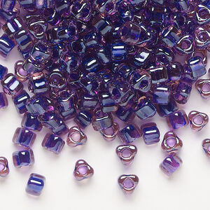 Seed bead, Miyuki 1pkg10g, glass, #5 triangle, transparent purple inside dyed color amber yellow (TR-1835)