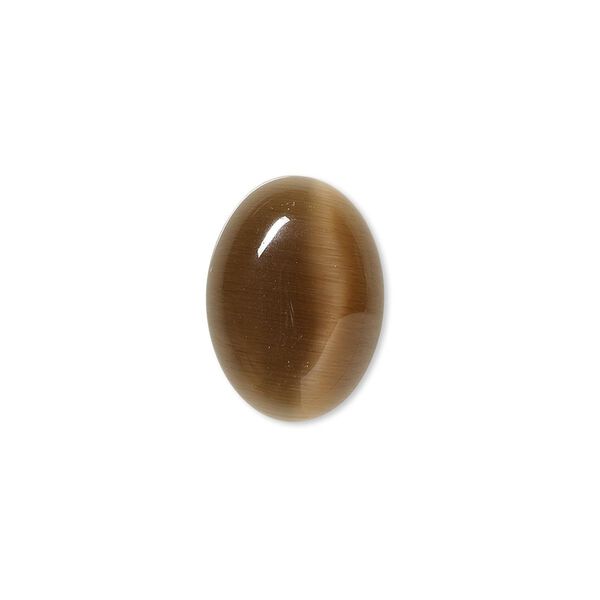 Cabochon, cat's eye glass (fiber optic glass), brown, 18x13mm calibrated oval, quality grade. Sold per pkg of 6. image number 0