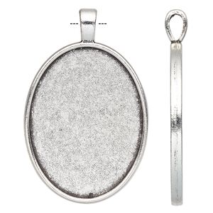Pendant, antique silver-finished "pewter" (zinc-based alloy), 52x33mm single-sided oval with 40x30mm non-calibrated oval setting. Sold individually.