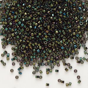 Seed bead, Delica®, glass, pkg/7.5g, #11 round, opaque metallic iris forest green (DB-0003).
