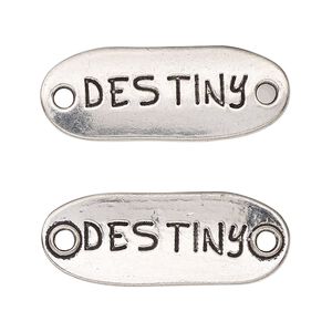 Link, antique silver-finished "pewter" (zinc-based alloy), 33x13mm two-sided oval with "DESTINY." Sold per pkg of 2.