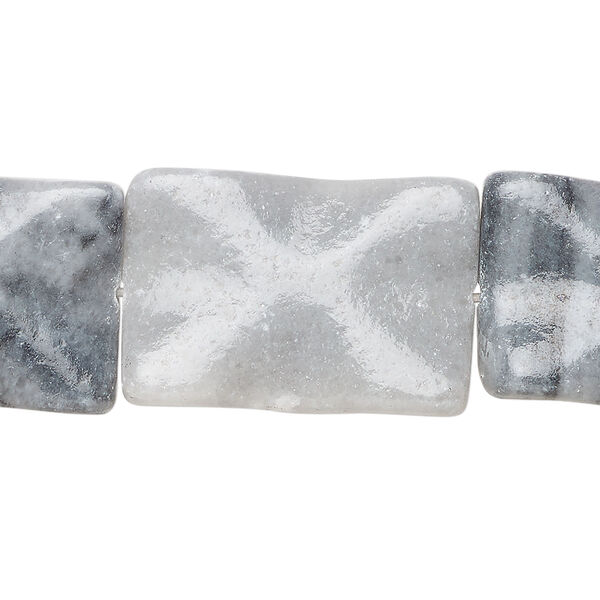 Black-grey marble 1pkg1, textured wavy flat rectangle bead, 15 inch 25x15mm-26x18mm image number 0