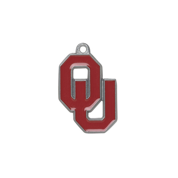 Charm, enamel and "pewter" (zinc-based alloy), crimson, 20x15mm single-sided Oklahoma University Sooners. Sold individually. image number 0