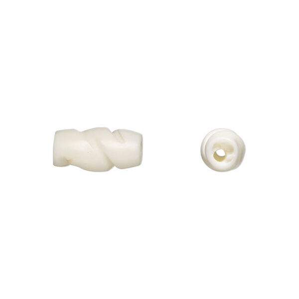 Bead, bone (natural), white, 12x8mm spiral round tube. Sold per pkg of 20. image number 0