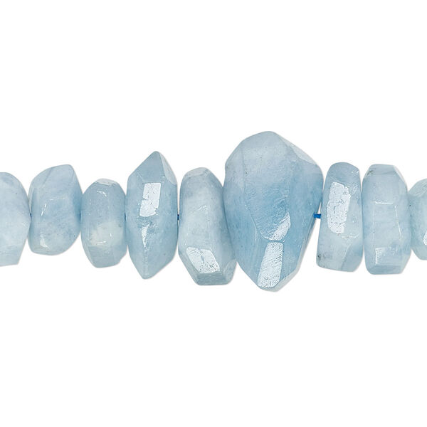 Bead, aquamarine (heated), pkg/18 inches, small to large graduated faceted chip. image number 0