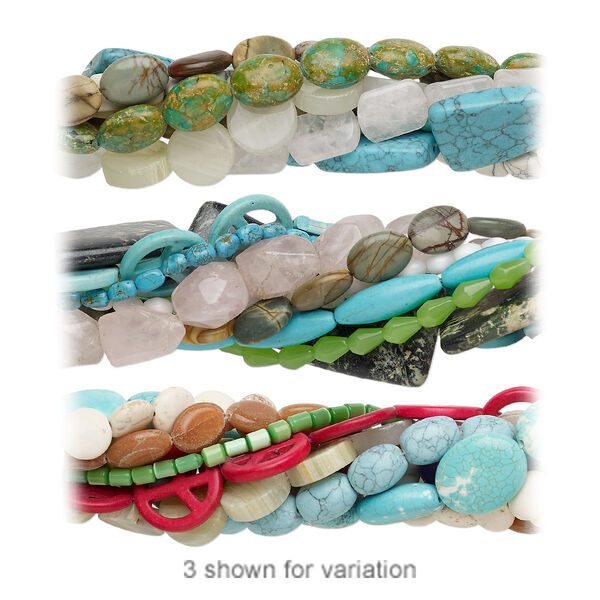 Bead mix, multi-gemstone (natural / dyed / stabilized / imitation) and glass, mixed colors, 4-50mm mixed shape, Mohs hardness 3 to 7. Sold per pkg of (25) 8-inch strands. image number 0
