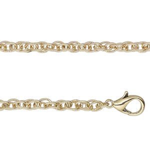 Chain, gold-finished steel, 3.4mm triple rope, 24 inches with lobster claw clasp. Sold individually.