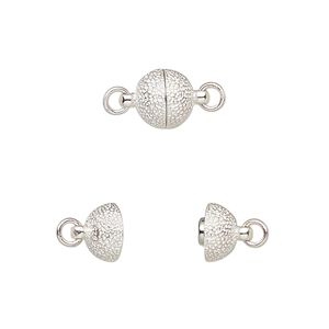 Clasp magnetic 1pkg1 sterling silver, 7.5mm stardust round, 1-strand