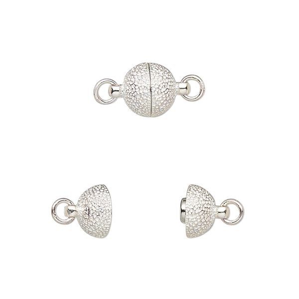 Clasp, magnetic, sterling silver, 7.5mm stardust round. Sold individually. image number 0