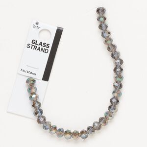 Bead, glass, translucent topaz brown AB, 8x6mm faceted rondelle. Sold per 7-inch strand, approximately 30 beads.