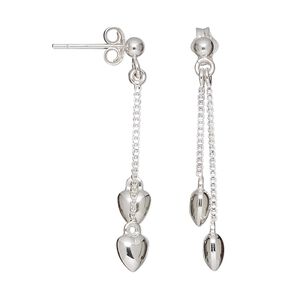Earring, sterling silver, 33mm with 3mm ball and 5mm heart. Sold per pair.