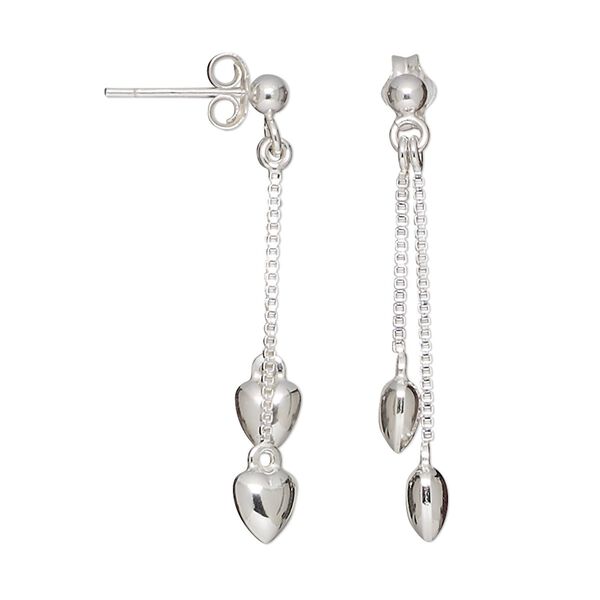 Earring, sterling silver, 33mm with 3mm ball and 5mm heart. Sold per pair. image number 0