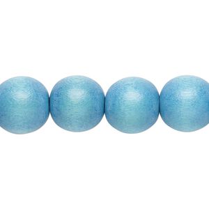 Bead, Taiwanese cheesewood (dyed / waxed), sky blue, 11-12mm round. Sold per pkg of (2) 15-1/2" to 16" strands.